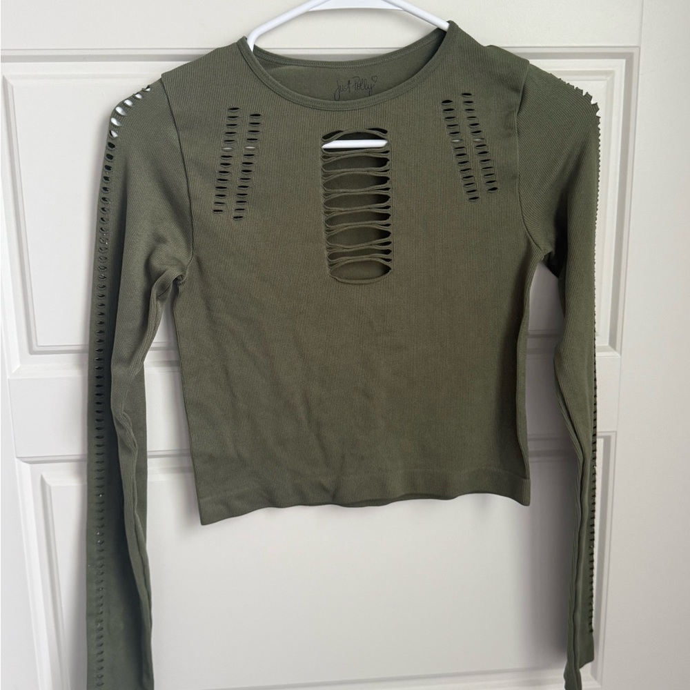 Green Long Sleeve Cutout Croptop